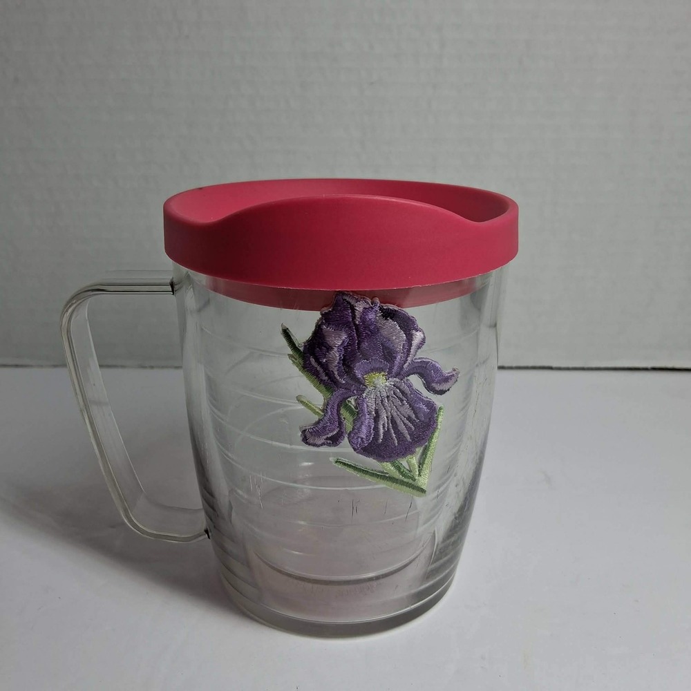 Tervis Tumbler Mug With Lid Purple Iris Flower Embroidered Insulated 24oz ‎ READ
